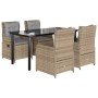 Set comedor de jardín 5 pzas con cojines ratán sintético beige en Conjuntos de jardín | Comprar online en Foru.es