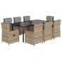 Set comedor de jardín 9 pzas con cojines ratán sintético beige en Conjuntos de jardín | Comprar online en Foru.es