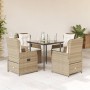 Set comedor de jardín 5 pzas con cojines ratán sintético beige en Conjuntos de jardín | Comprar online en Foru.es