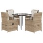 Set comedor de jardín 5 pzas con cojines ratán sintético beige en Conjuntos de jardín | Comprar online en Foru.es