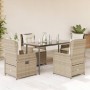 Set comedor de jardín 5 pzas con cojines ratán sintético beige en Conjuntos de jardín | Comprar online en Foru.es