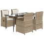 Set comedor de jardín 5 pzas con cojines ratán sintético beige en Conjuntos de jardín | Comprar online en Foru.es