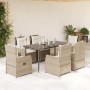 Set comedor de jardín 7 pzas con cojines ratán sintético beige en Conjuntos de jardín | Comprar online en Foru.es