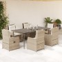 Set comedor de jardín 7 pzas con cojines ratán sintético beige en Conjuntos de jardín | Comprar online en Foru.es