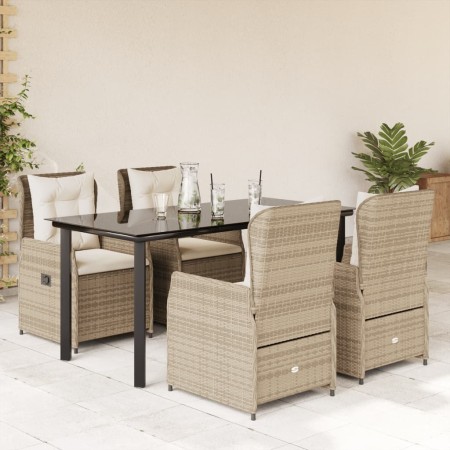 Set comedor de jardín 5 pzas con cojines ratán sintético beige en Conjuntos de jardín | Comprar online en Foru.es