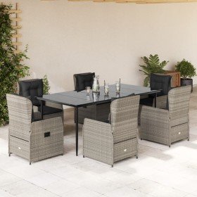 Set comedor jardín 7 pzas y cojines ratán sintético gris claro en Conjuntos de jardín | Comprar online en Foru.es