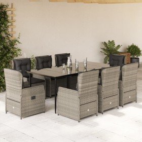 Set comedor de jardín 9 pzas cojines ratán sintético gris claro en Conjuntos de jardín | Comprar online en Foru.es
