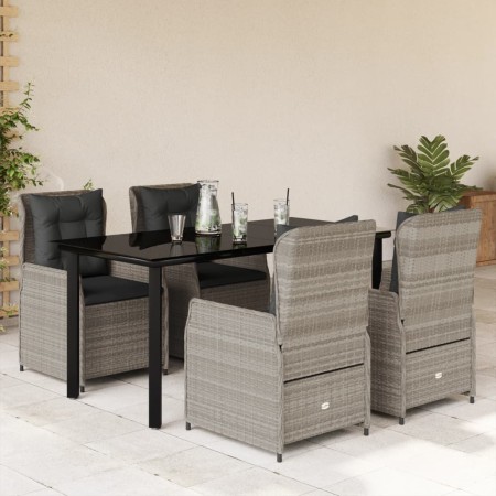 Set comedor de jardín 5 pzas cojines ratán sintético gris claro en Conjuntos de jardín | Comprar online en Foru.es