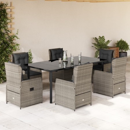 Set comedor jardín 7 pzas y cojines ratán sintético gris claro en Conjuntos de jardín | Comprar online en Foru.es