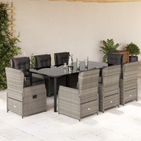Set comedor de jardín 9 pzas cojines ratán sintético gris claro en Conjuntos de jardín | Comprar online en Foru.es