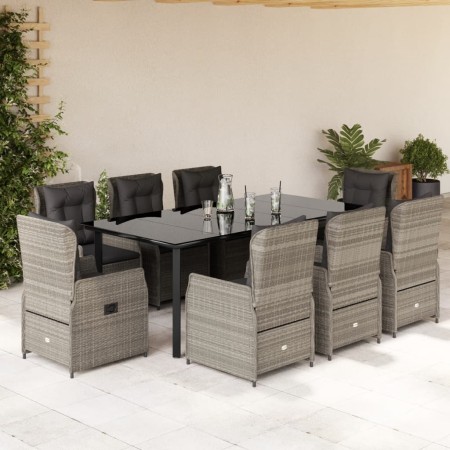 Set comedor de jardín 9 pzas cojines ratán sintético gris claro en Conjuntos de jardín | Comprar online en Foru.es