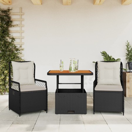 Set comedor de jardín 3 pzas con cojines ratán sintético negro en Conjuntos de jardín | Comprar online en Foru.es