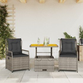Set comedor de jardín 3 piezas con cojines ratán sintético gris en Conjuntos de jardín | Comprar online en Foru.es