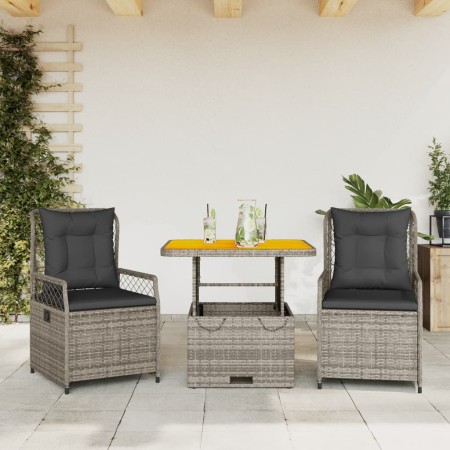 Set comedor de jardín 3 piezas con cojines ratán sintético gris en Conjuntos de jardín | Comprar online en Foru.es
