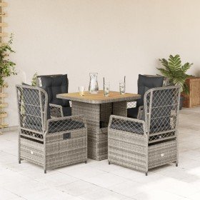 Set comedor de jardín 5 piezas con cojines ratán sintético gris en Conjuntos de jardín | Comprar online en Foru.es
