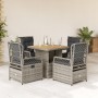 Set comedor de jardín 5 piezas con cojines ratán sintético gris en Conjuntos de jardín | Comprar online en Foru.es