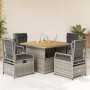 Set comedor de jardín 5 piezas con cojines ratán sintético gris en Conjuntos de jardín | Comprar online en Foru.es