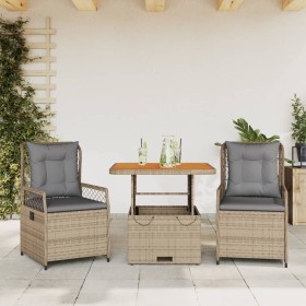 Set comedor de jardín 3 pzas con cojines ratán sintético beige en Conjuntos de jardín | Comprar online en Foru.es