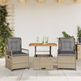 Set comedor de jardín 3 pzas con cojines ratán sintético beige en Conjuntos de jardín | Comprar online en Foru.es