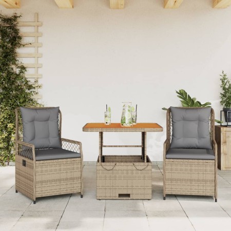 Set comedor de jardín 3 pzas con cojines ratán sintético beige en Conjuntos de jardín | Comprar online en Foru.es