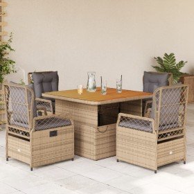 Set comedor de jardín 5 pzas con cojines ratán sintético beige en Conjuntos de jardín | Comprar online en Foru.es