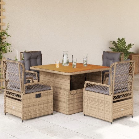 Set comedor de jardín 5 pzas con cojines ratán sintético beige en Conjuntos de jardín | Comprar online en Foru.es