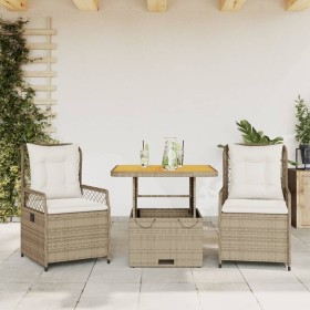 Set comedor de jardín 3 pzas con cojines ratán sintético beige en Conjuntos de jardín | Comprar online en Foru.es