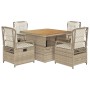 Set comedor de jardín 5 pzas con cojines ratán sintético beige en Conjuntos de jardín | Comprar online en Foru.es
