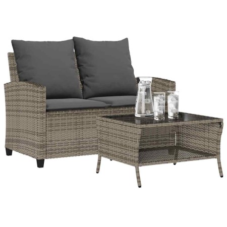 Sofá jardín de 2 plazas con cojín y mesa gris ratán sintético de , Sofás de exterior - Ref: Foro24-4103847, Precio: 210,43 €,...