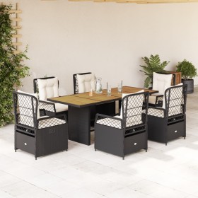 Set de comedor de jardín 7 pzas y cojines ratán sintético negro en Conjuntos de jardín | Comprar online en Foru.es