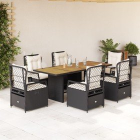Set de comedor de jardín 7 pzas y cojines ratán sintético negro en Conjuntos de jardín | Comprar online en Foru.es