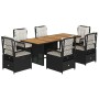 Set de comedor de jardín 7 pzas y cojines ratán sintético negro en Conjuntos de jardín | Comprar online en Foru.es