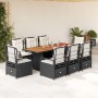 Set de comedor de jardín 9 pzas y cojines ratán sintético negro en Conjuntos de jardín | Comprar online en Foru.es