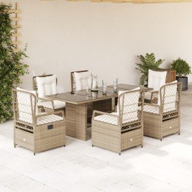 Set comedor de jardín 7 pzas con cojines ratán sintético beige en Conjuntos de jardín | Comprar online en Foru.es
