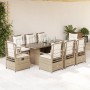 Set comedor de jardín 9 pzas con cojines ratán sintético beige en Conjuntos de jardín | Comprar online en Foru.es