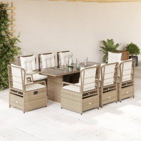 Set comedor de jardín 9 pzas con cojines ratán sintético beige en Conjuntos de jardín | Comprar online en Foru.es