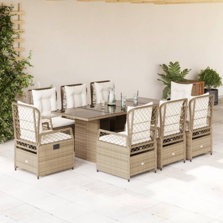Set comedor de jardín 9 pzas con cojines ratán sintético beige en Conjuntos de jardín | Comprar online en Foru.es