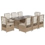 Set comedor de jardín 9 pzas con cojines ratán sintético beige en Conjuntos de jardín | Comprar online en Foru.es