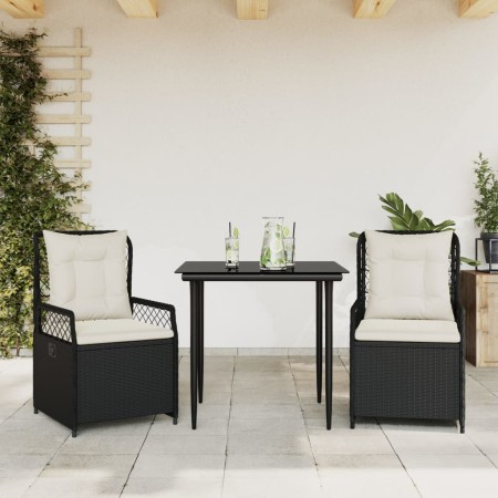 Set comedor de jardín 3 pzas con cojines ratán sintético negro en Conjuntos de jardín | Comprar online en Foru.es