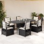 Set de comedor de jardín 7 pzas y cojines ratán sintético negro en Conjuntos de jardín | Comprar online en Foru.es