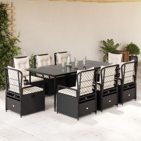 Set de comedor de jardín 9 pzas y cojines ratán sintético negro en Conjuntos de jardín | Comprar online en Foru.es