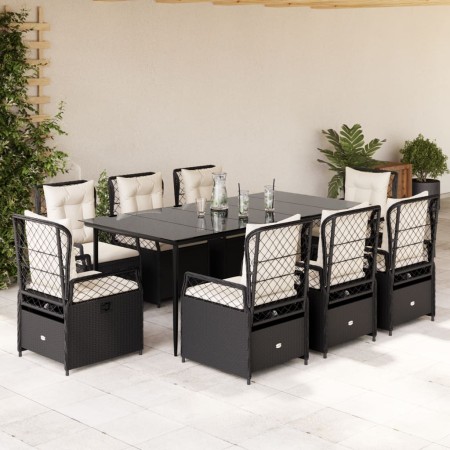 Set de comedor de jardín 9 pzas y cojines ratán sintético negro en Conjuntos de jardín | Comprar online en Foru.es