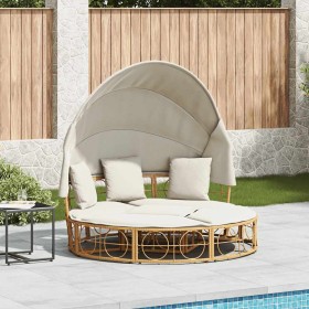 Tumbona cama de jardín con capota y cojines ratán PE de , Camas para exteriores - Ref: Foro24-4108235, Precio: 429,25 €, Desc...