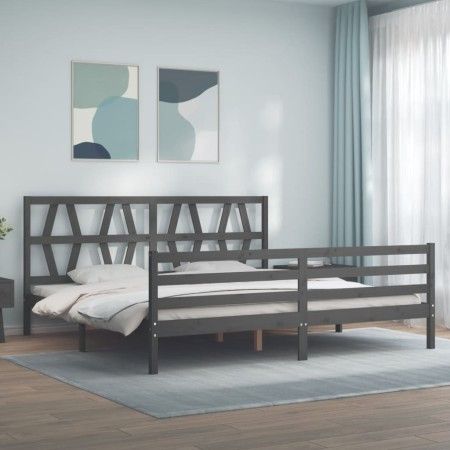 Estructura de cama con cabecero madera maciza gris 200x200 cm de vidaXL, Camas y somieres - Ref: Foro24-3194398, Precio: 174,...