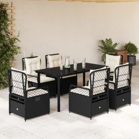 Set de comedor de jardín 7 pzas y cojines ratán sintético negro en Conjuntos de jardín | Comprar online en Foru.es