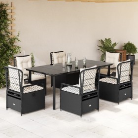 Set de comedor de jardín 7 pzas y cojines ratán sintético negro en Conjuntos de jardín | Comprar online en Foru.es