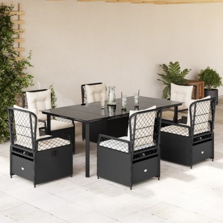 Set de comedor de jardín 7 pzas y cojines ratán sintético negro en Conjuntos de jardín | Comprar online en Foru.es