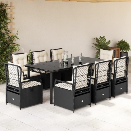 Set de comedor de jardín 9 pzas y cojines ratán sintético negro en Conjuntos de jardín | Comprar online en Foru.es