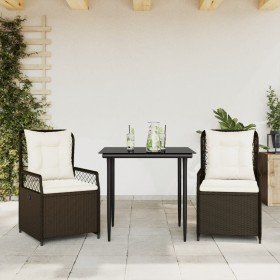 Set comedor de jardín 3 piezas y cojines ratán sintético marrón en Conjuntos de jardín | Comprar online en Foru.es