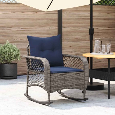 Silla mecedora de jardín con cojines ratán sintético gris de , Sillas de jardín - Ref: Foro24-4104200, Precio: 113,43 €, Desc...